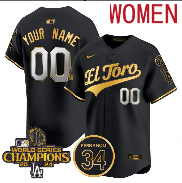 Women MLB Los Angeles Dodgers Custom black 2024 World Series Champions Patch Cooperstown Jersey